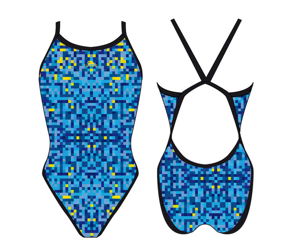 Women Swim Suit - Revolution Thin Straps - Pixels (Royal)