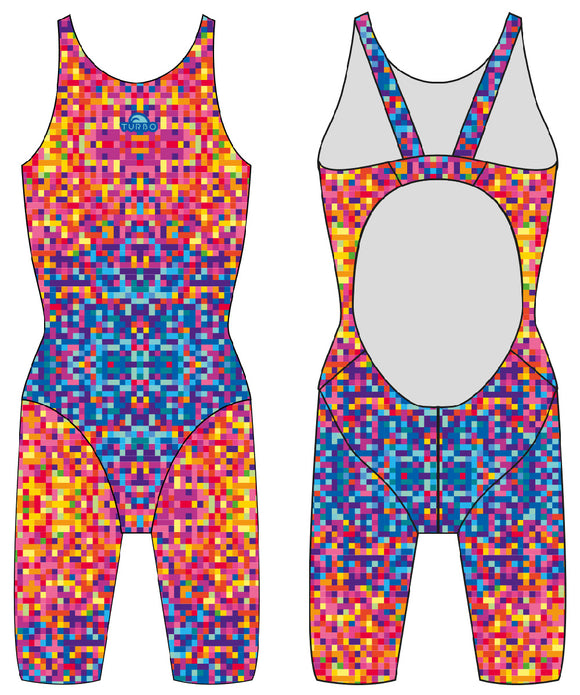 Girls Knee Suit - Wide Straps - Pixels (Print)