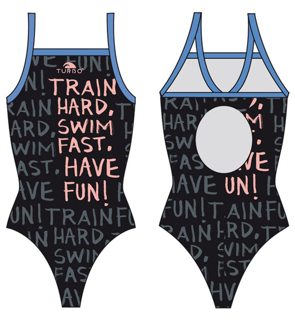 Women Swim Suit - Relax Thin Straps - Train Hard (Black)