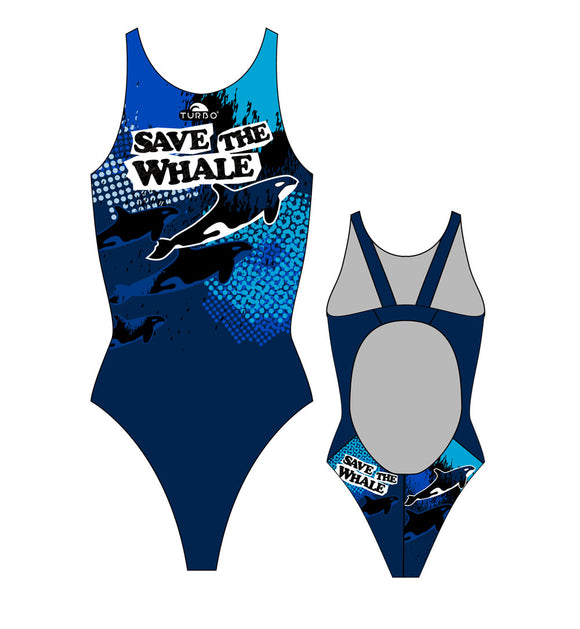 Women Swim Suit - Wide Straps - Save The Whale (Navy)