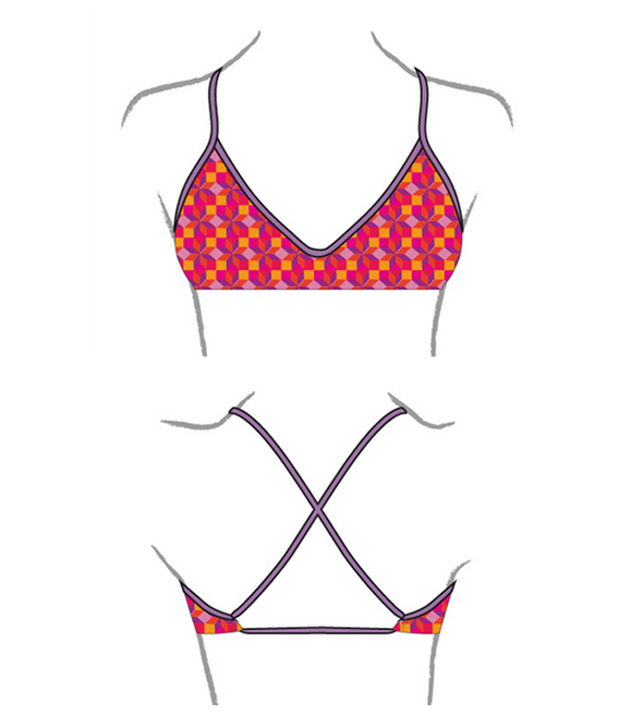 Women Swim Suit - Bikini - Rombus (Print) - Top Only
