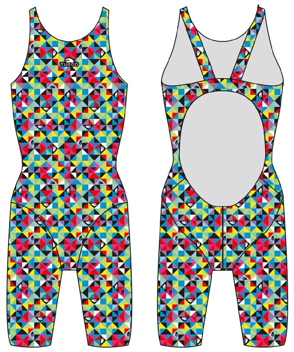 Girls Knee Suit - Wide Straps - Origami (Print)