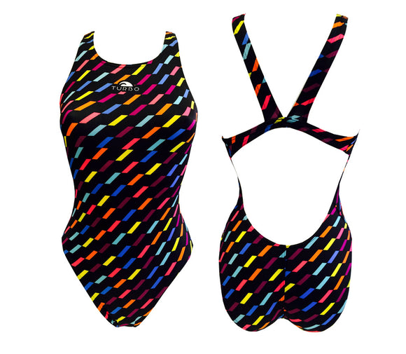 Girls Swim Suit - Wide Straps - Fiesta (Black)
