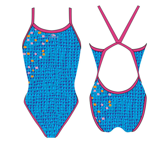Women Swim Suit - Revolution Thin Straps - Colour Grid (Royal)