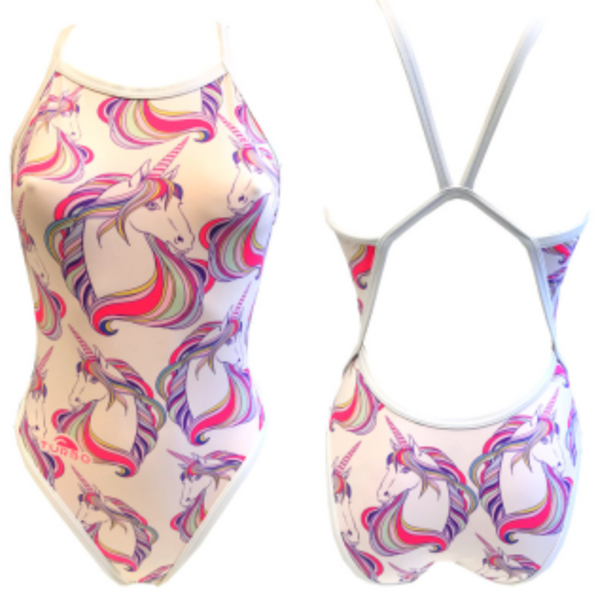 Girls Swim Suit - Revolution Thin Straps - Unicorn Star (White)