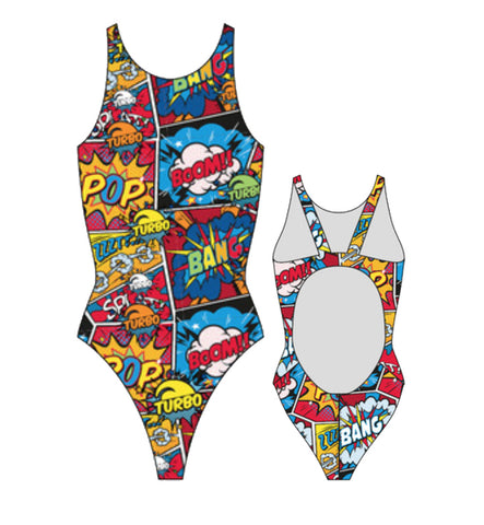 Women Swim Suit - Wide Straps - Comic Boom (Red)