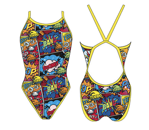 Girls Swim Suit - Revolution Thin Straps - Comic Boom (Red)