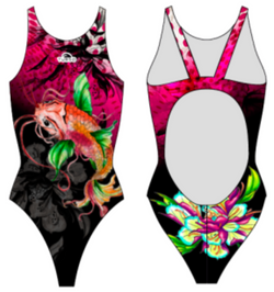 Women Swim Suit - Wide Straps - Flower Carp (Red)