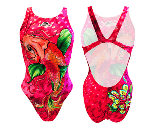 Women Swim Suit - Wide Straps - Flower Carp (Pink)