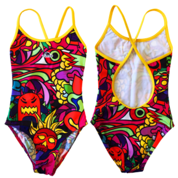 Girls Swim Suit - Happy Kids - Crazy Jungle (Orange)