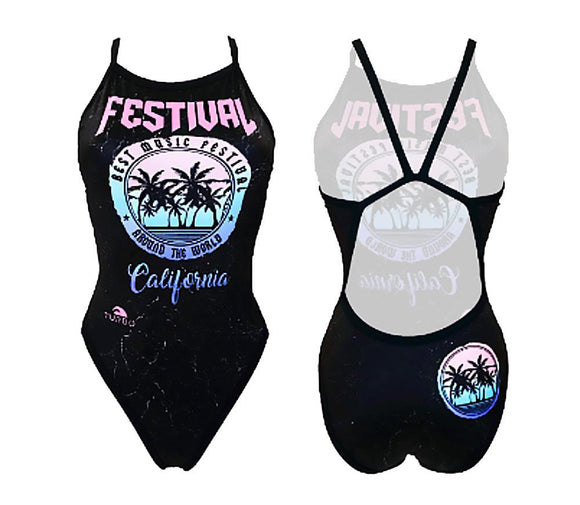 Women Swim Suit - Revolution Thin Straps - Cali Festival (Black)