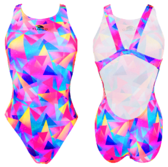 Women Swim Suit - Wide Straps - Geo Galaxy (Pink)