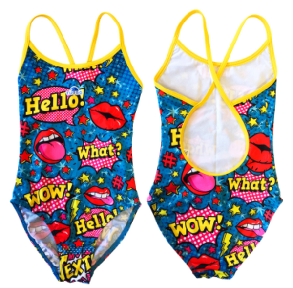 Girls Swim Suit - Happy Kids - Pop Comic (Royal)