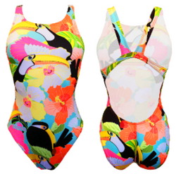 Women Swim Suit - Wide Straps - Tropic Vibes (Yellow)