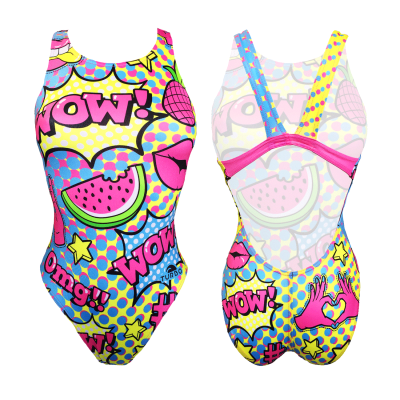 Women Swim Suit - Wide Straps - Cool Comic (Yellow)