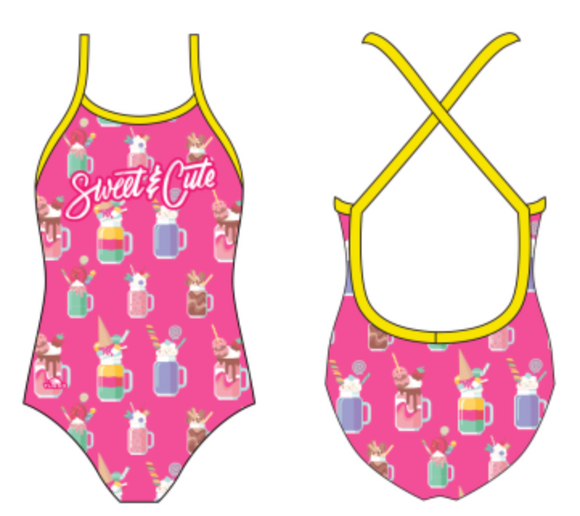 Girls Swim Suit - Happy Kids - Monster Shakes (Pink)