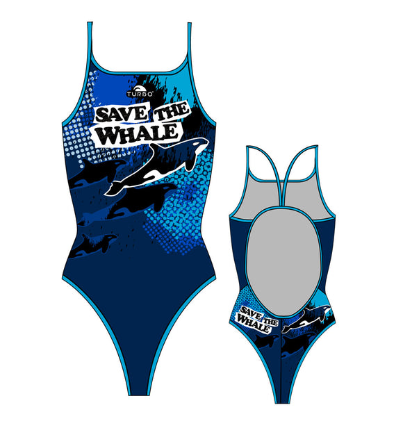 Girls Swim Suit - Thin Straps - Save The Whale (Navy)