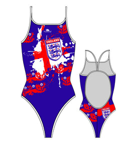 Girls Swim Suit - Thin Straps - England Shield (Red & Navy)