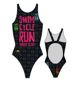 Women Swim Suit - Wide Straps - Swim Cycle Run (Black)